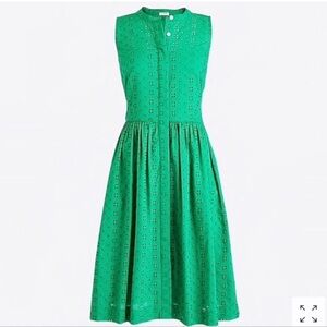 J. Crew Green Eyelet Sleeveless Midi Dress